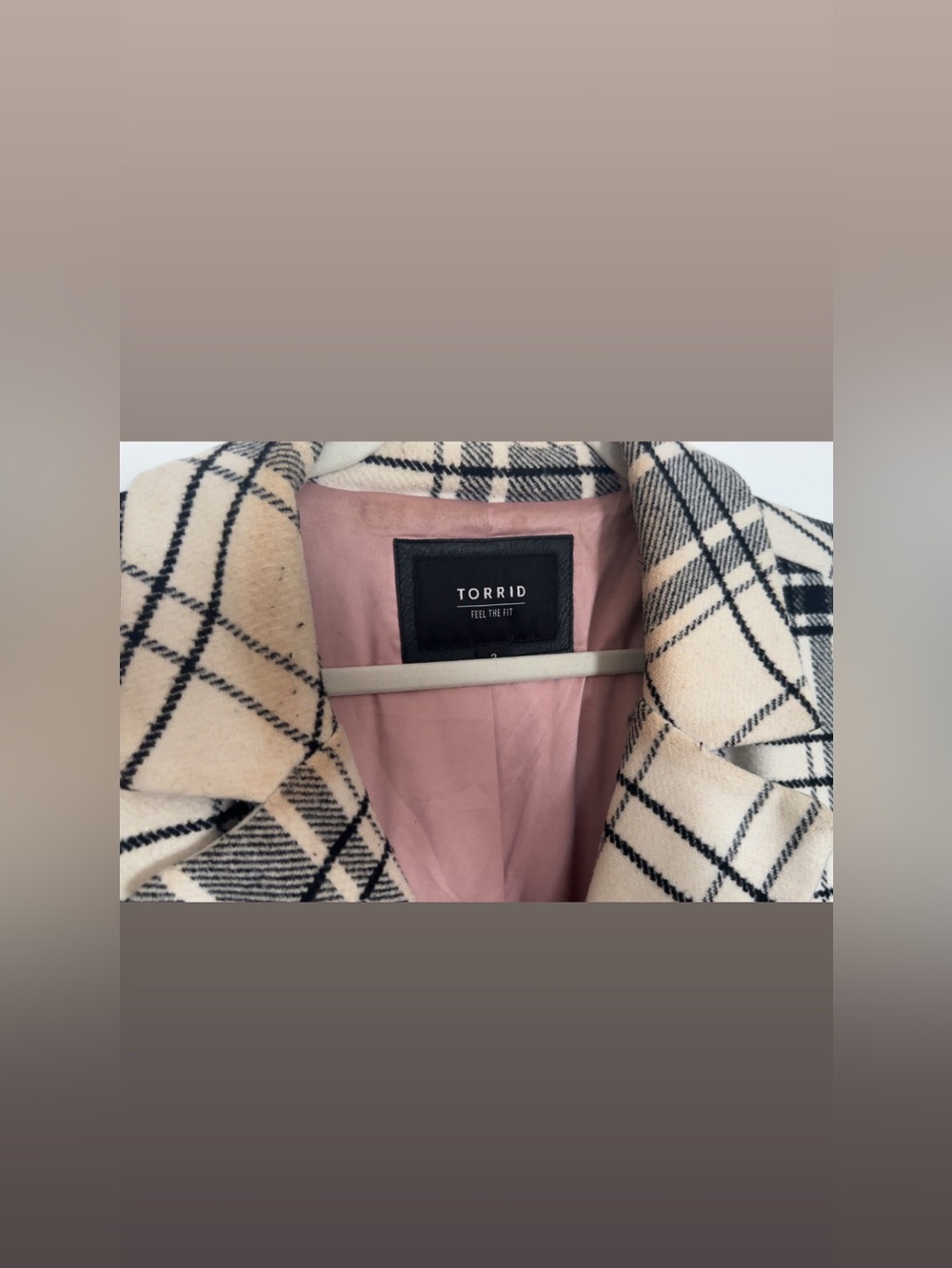 Torrid Black & Cream Plaid Double-Breasted Pea Coat - Picture 2 of 5
